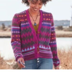SUNDANCE Folk Tale Cardigan Button Front purple Aztec Chunky Fair Isle small
